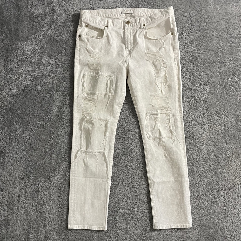 7 For All Mankind Jeans Womens 29 White Straight‎ Leg Stretch Denim Distressed